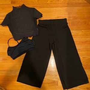 Weissman Balera 3-Piece Dance Set – Crop Mesh Tee, Bra Top, & Culotte Pant Small